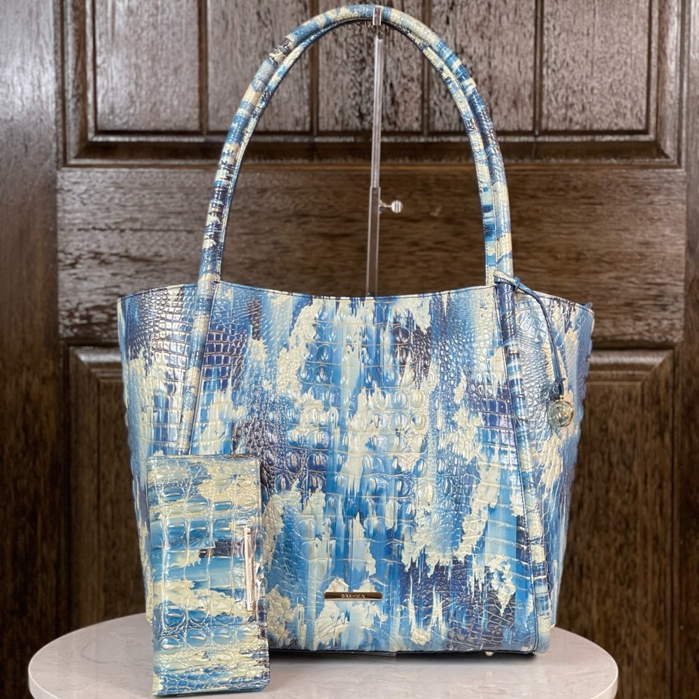Brahmin Deep Water Melbourne Bailee Tote Handbag + Ady Wallet NWT